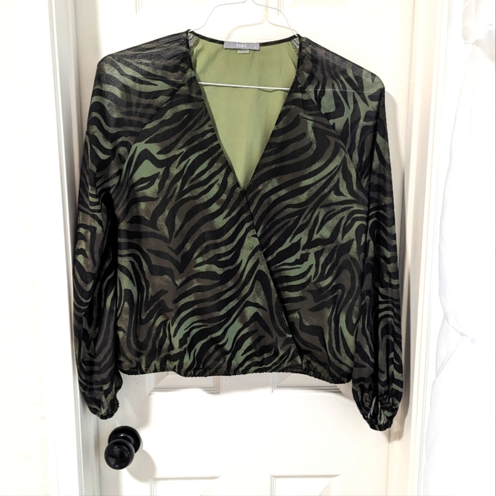 3/$10 TART Green/Black Zebra Wrap Blouse